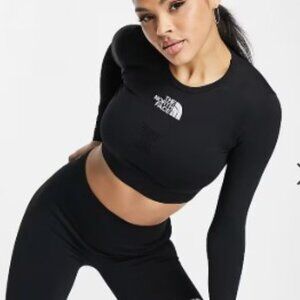 The North Face Training Seamless Performance Cropped Long Sleeve Black Top L/XL
